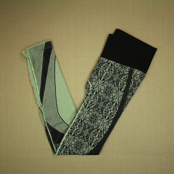 Nux Cropped Leggings Women's Size XS Pull On Green Black Activewear NWOT - Picture 2 of 7